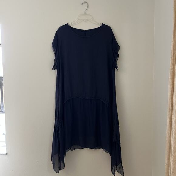 NT By Amati Women’s linen and silk Tunic Blouse Ruffle hem one size oversized - Picture 1 of 7